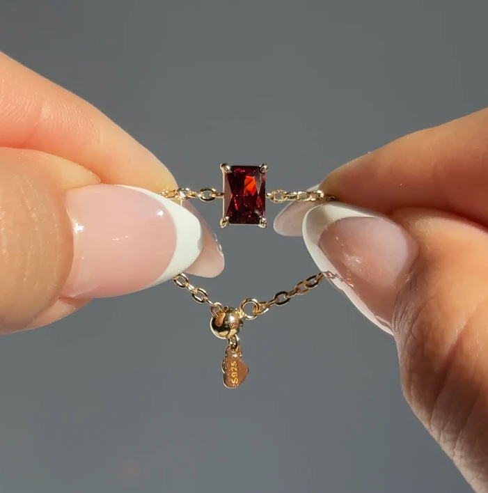 Garnet Self Love Adjustable Chain Ring
