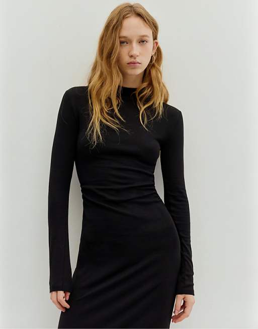 Long Sleeve Ruched Midi Dress