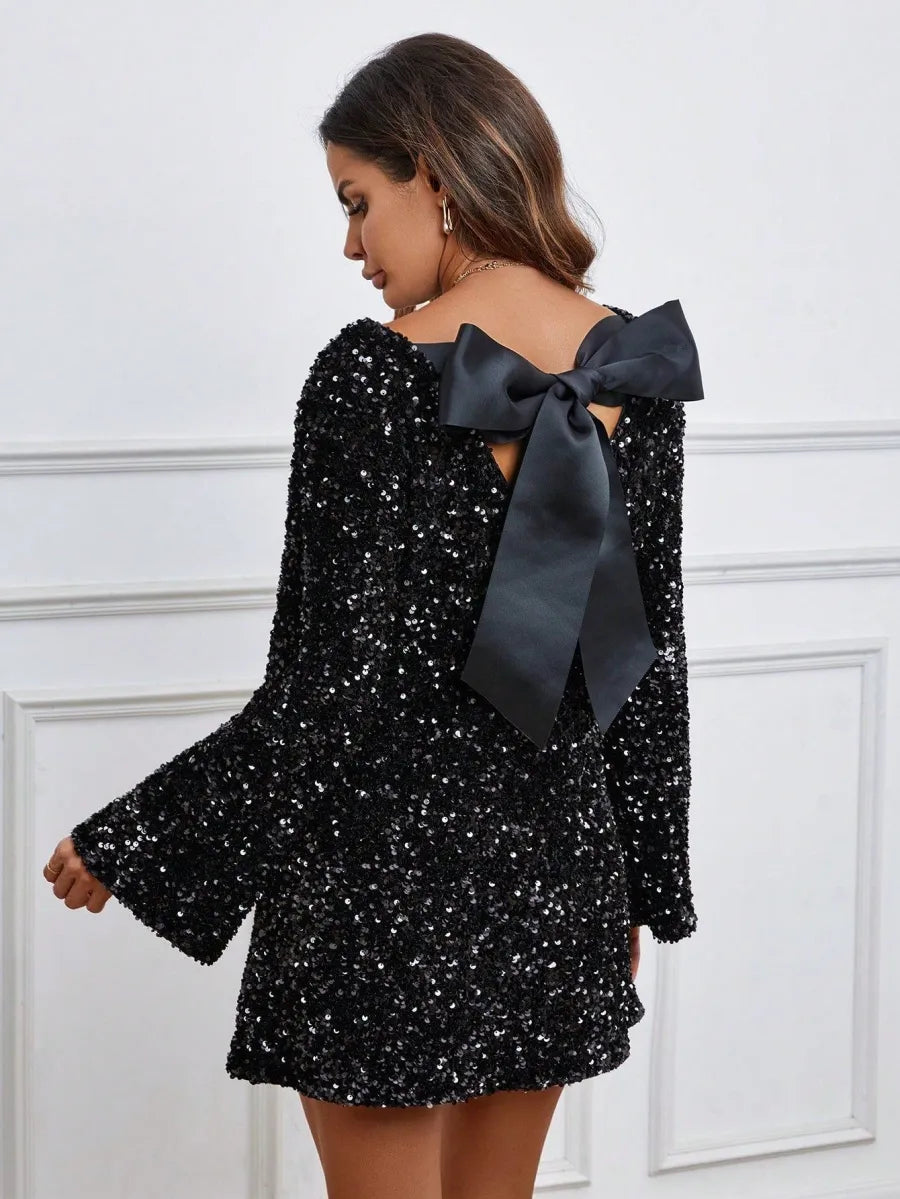 MAMA Sequined Tie-back Dress