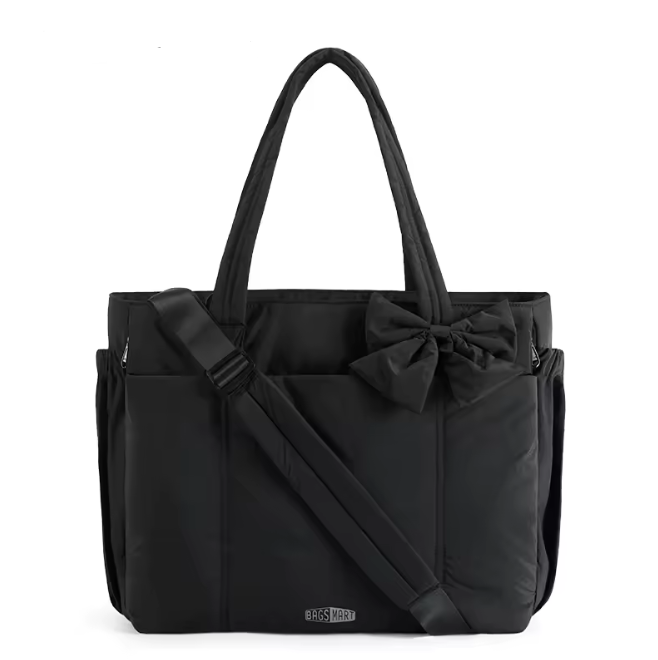 Black Bow Tote Bag – stylish black tote bag for women, trendy everyday handbag