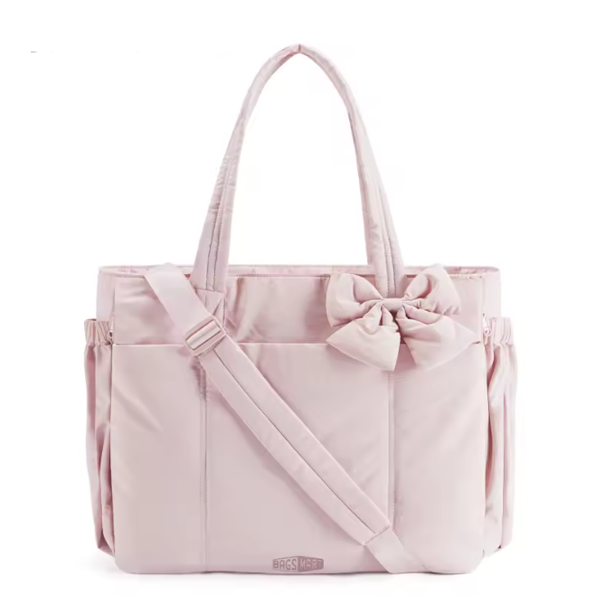 Pink Bow Tote Bag – chic pink tote bag for women, fashionable everyday handbag