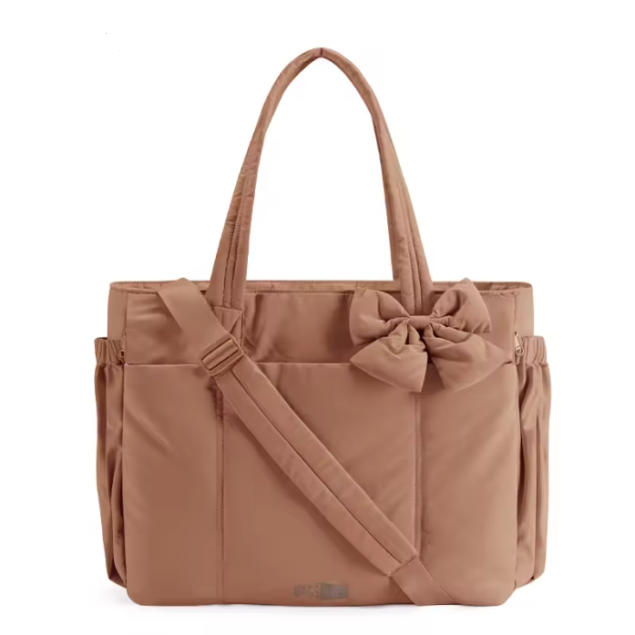 Brown Bow Tote Bag – classic brown tote bag for women, stylish everyday fashion handbag