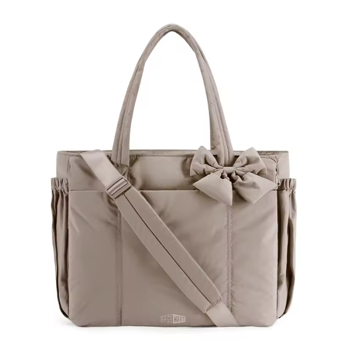 Grey Bow Tote Bag – modern grey tote bag for women, durable casual shoulder bag