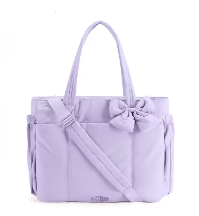 Purple Bow Tote Bag – trendy purple tote bag for women, stylish fashion tote