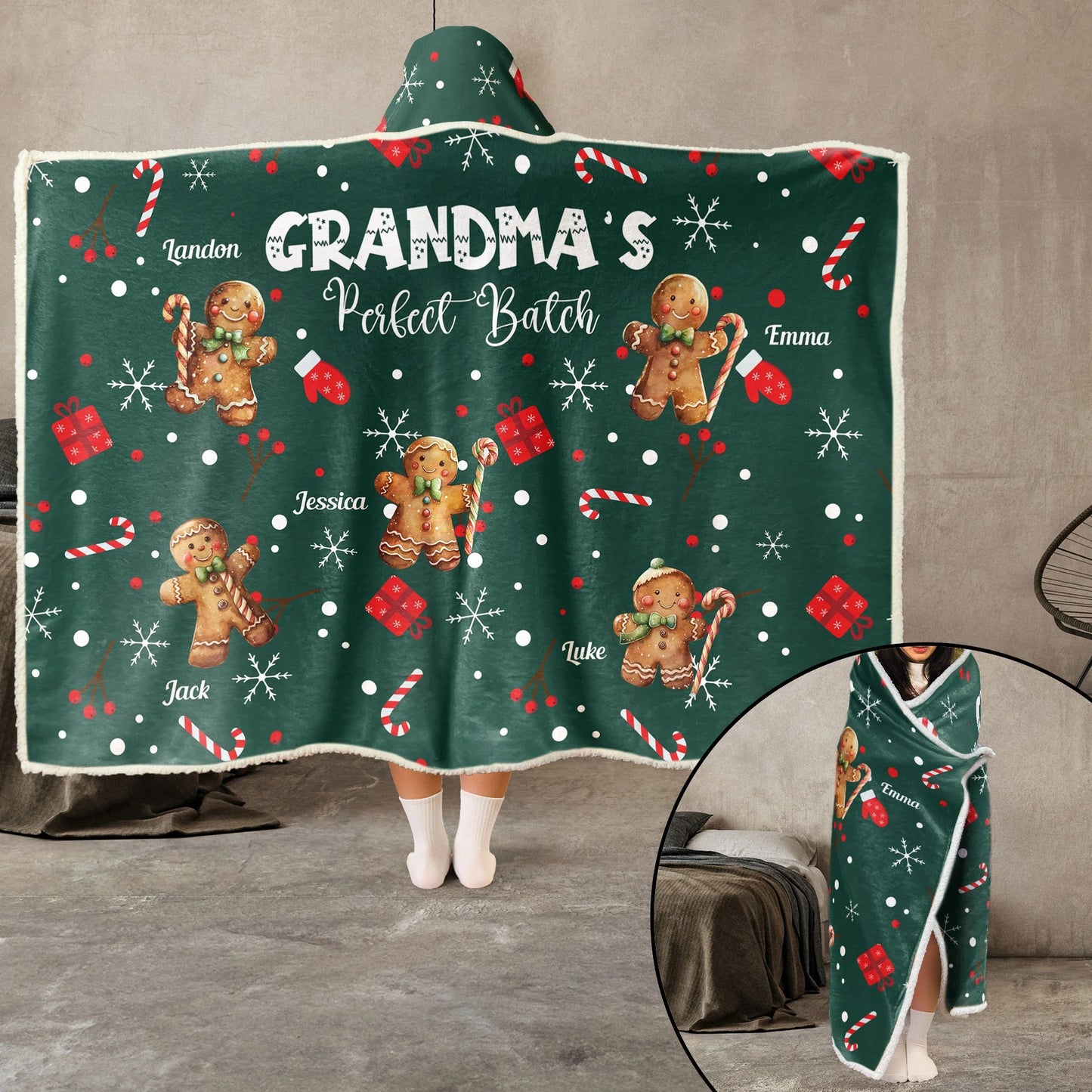 Grandma's Perfect Batch Christmas Gift - Personalized Wearable Blanket Hoodie