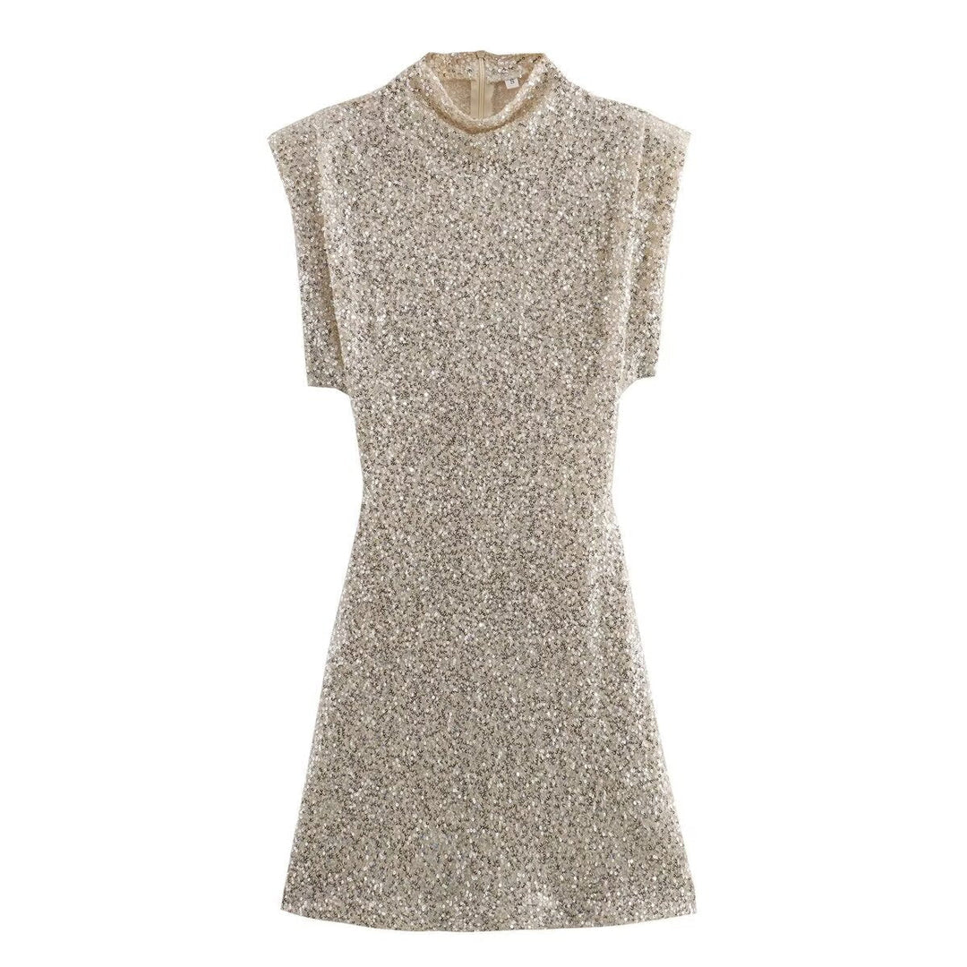 Sexy Sequined Black Mini Party Dress Women Short Sleeve O Neck Sleeveless Dress Fashion 2024 Summer Evening Club Dress