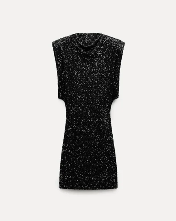 Sexy Sequined Black Mini Party Dress Women Short Sleeve O Neck Sleeveless Dress Fashion 2024 Summer Evening Club Dress