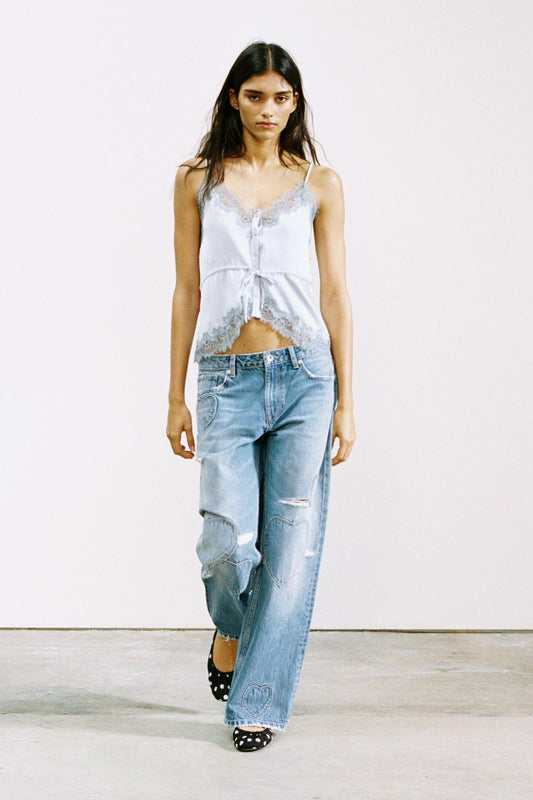 TRF MID-WAIST BOYFRIEND JEANS WITH HEARTS
