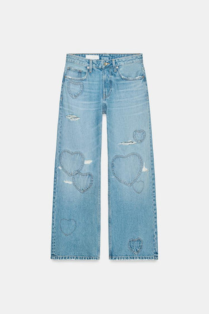 TRF MID-WAIST BOYFRIEND JEANS WITH HEARTS