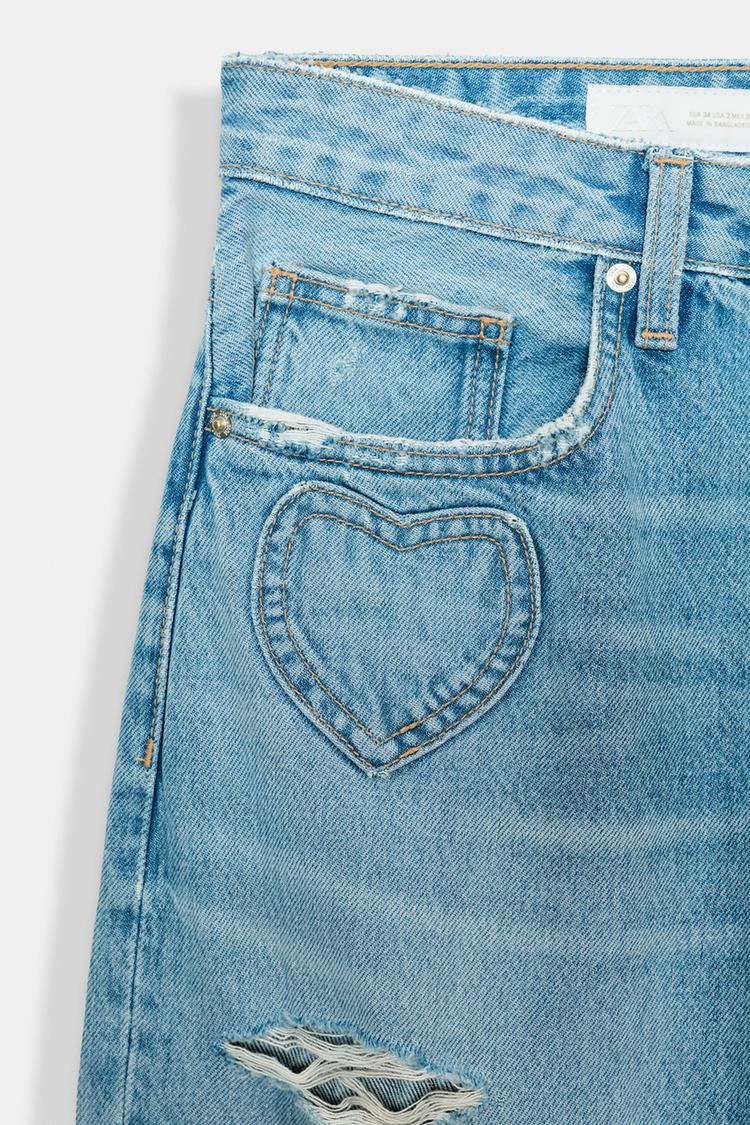 TRF MID-WAIST BOYFRIEND JEANS WITH HEARTS