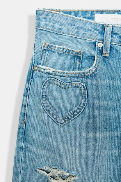 TRF MID-WAIST BOYFRIEND JEANS WITH HEARTS