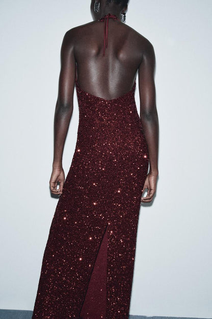 V-NECK SEQUIN DRESS