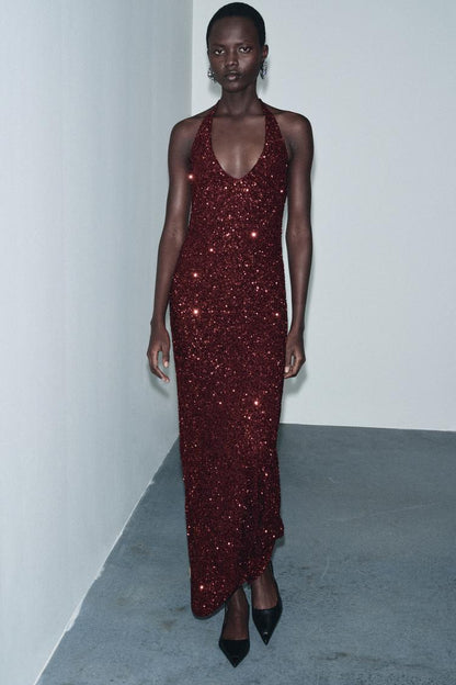 V-NECK SEQUIN DRESS