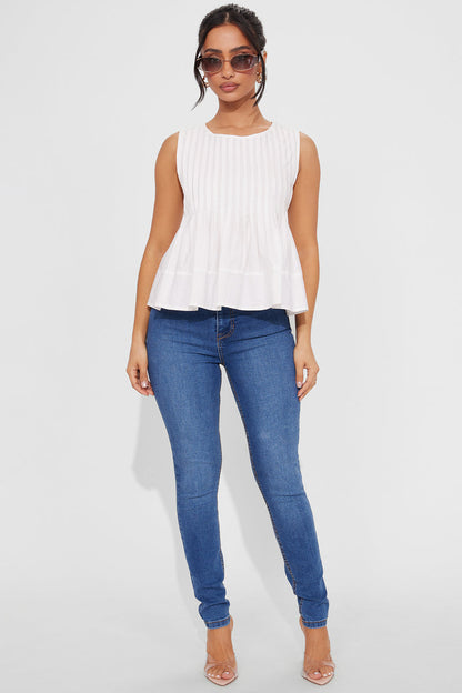 Mia Pleated Baby doll Top - White