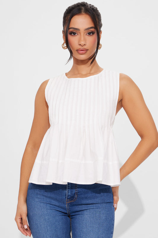 Mia Pleated Baby doll Top - White