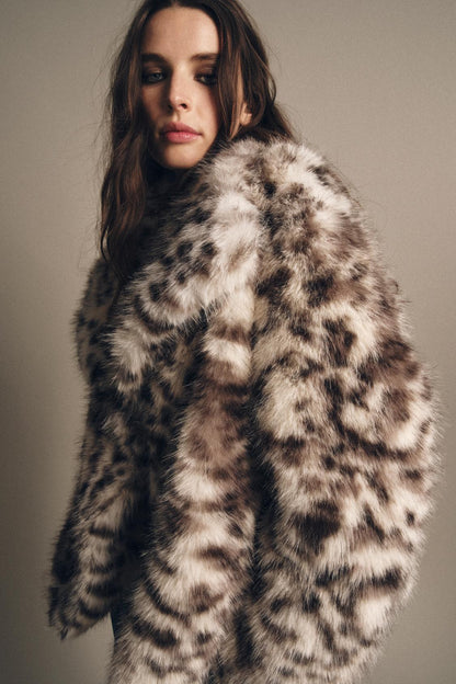 SHORT FAUX FUR ANIMAL PRINT COAT ZW COLLECTION