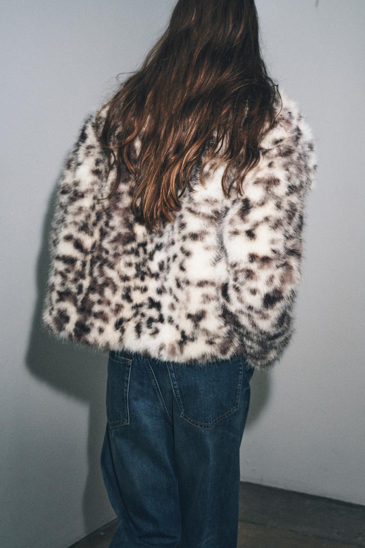 SHORT FAUX FUR ANIMAL PRINT COAT ZW COLLECTION