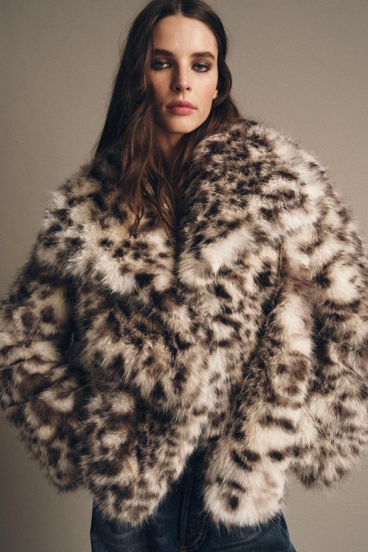 SHORT FAUX FUR ANIMAL PRINT COAT ZW COLLECTION
