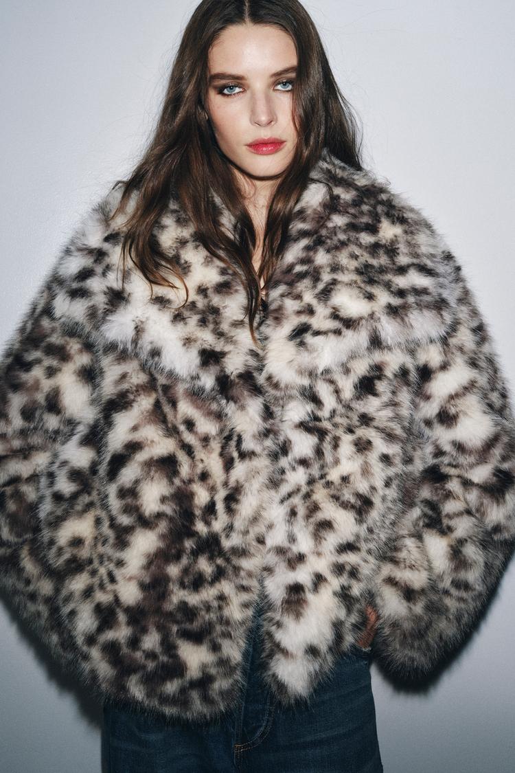 SHORT FAUX FUR ANIMAL PRINT COAT ZW COLLECTION