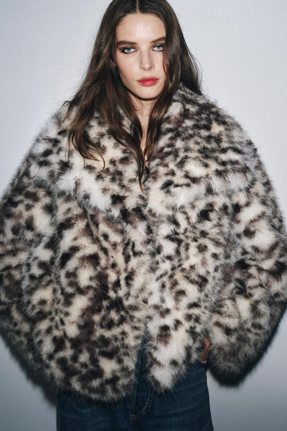 SHORT FAUX FUR ANIMAL PRINT COAT ZW COLLECTION