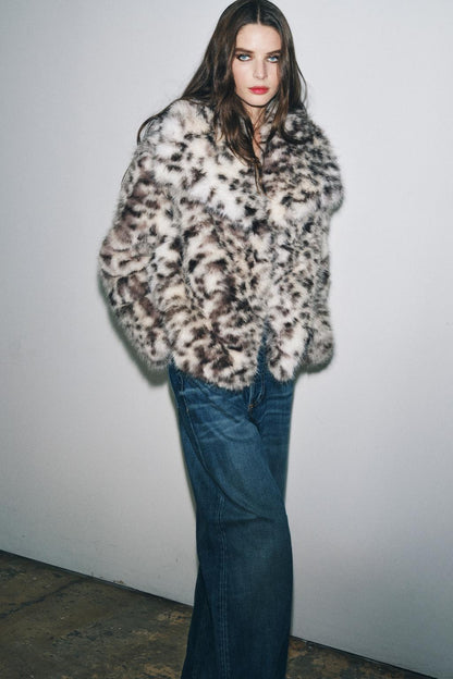 SHORT FAUX FUR ANIMAL PRINT COAT ZW COLLECTION
