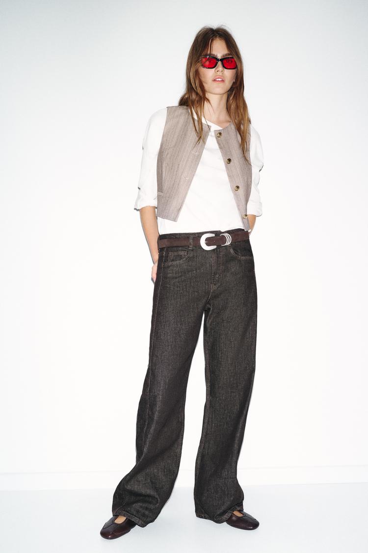 Zara Herringbone Co‑Ord Vest & Braided Belt Pants Set