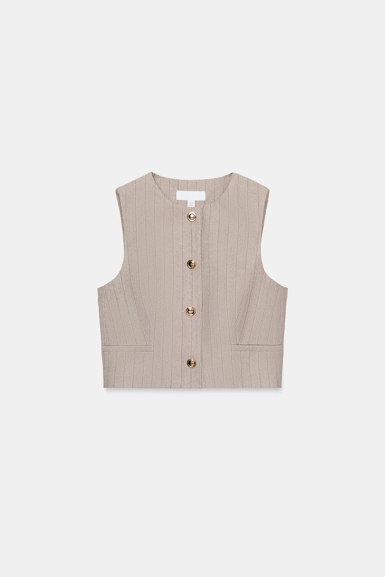 Zara Herringbone Co‑Ord Vest & Braided Belt Pants Set