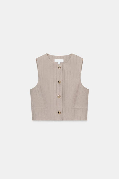 Zara Herringbone Co‑Ord Vest & Braided Belt Pants Set