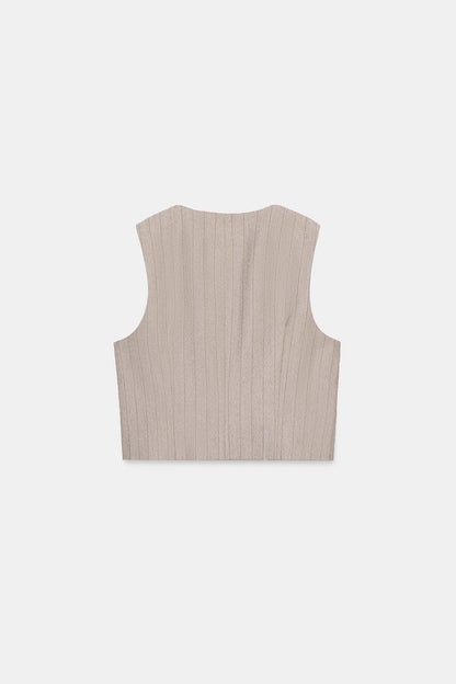 Zara Herringbone Co‑Ord Vest & Braided Belt Pants Set