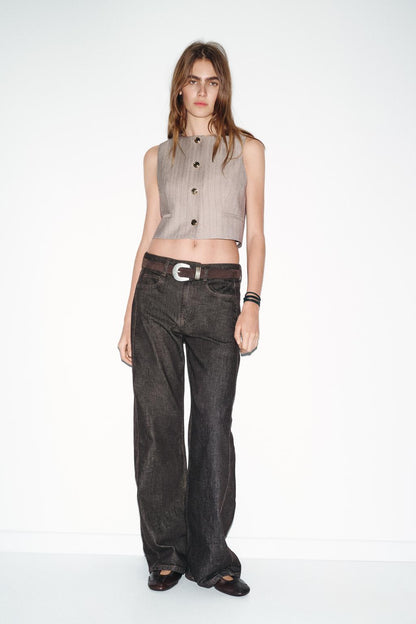 Zara Herringbone Co‑Ord Vest & Braided Belt Pants Set