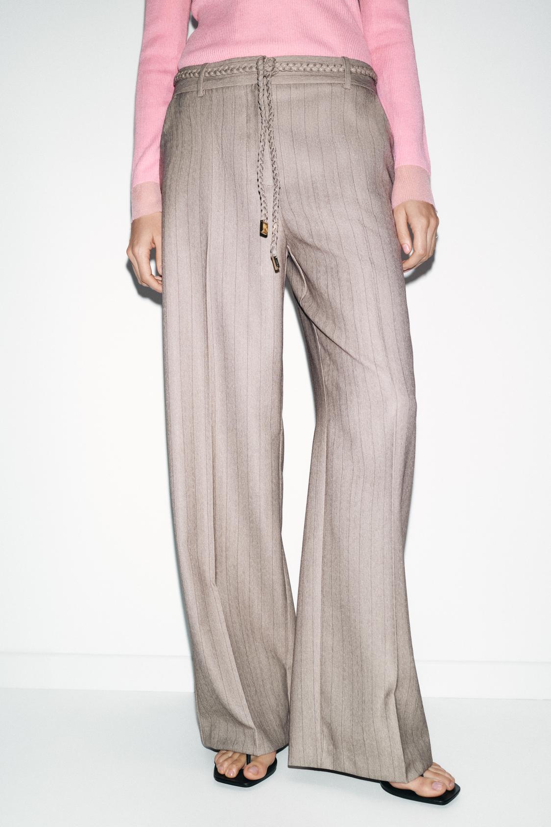 Zara Herringbone Co‑Ord Vest & Braided Belt Pants Set