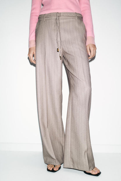 Zara Herringbone Co‑Ord Vest & Braided Belt Pants Set