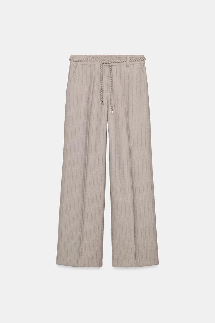 Zara Herringbone Co‑Ord Vest & Braided Belt Pants Set