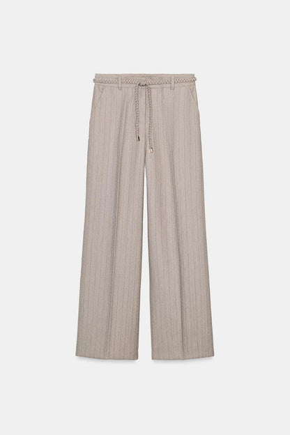 Zara Herringbone Co‑Ord Vest & Braided Belt Pants Set