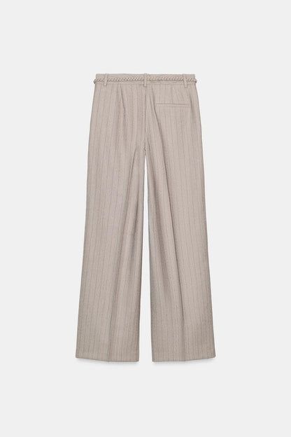 Zara Herringbone Co‑Ord Vest & Braided Belt Pants Set