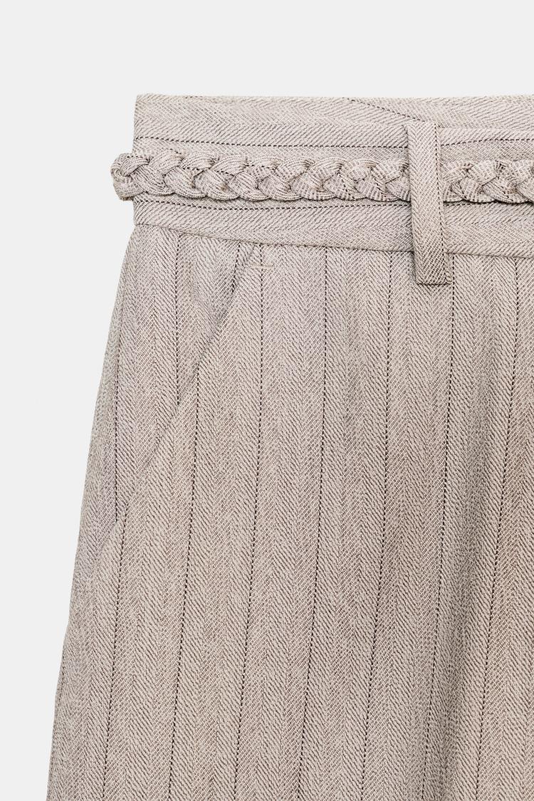 Zara Herringbone Co‑Ord Vest & Braided Belt Pants Set