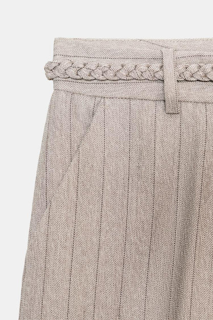 Zara Herringbone Co‑Ord Vest & Braided Belt Pants Set