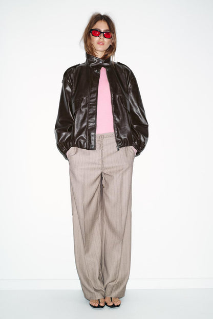 Zara Herringbone Co‑Ord Vest & Braided Belt Pants Set