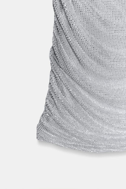 SHORT MESH DRESS WITH RHINESTONE CAPE EFFECT