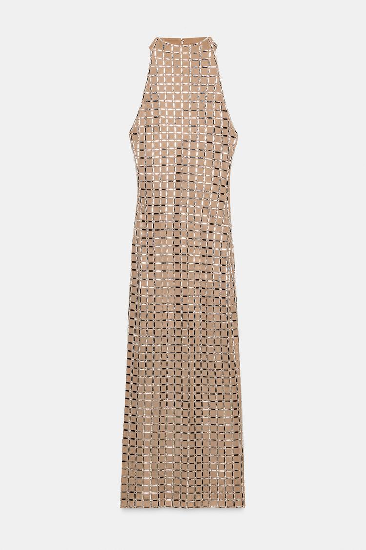 SPARKLY MESH HALTER MIDI DRESS