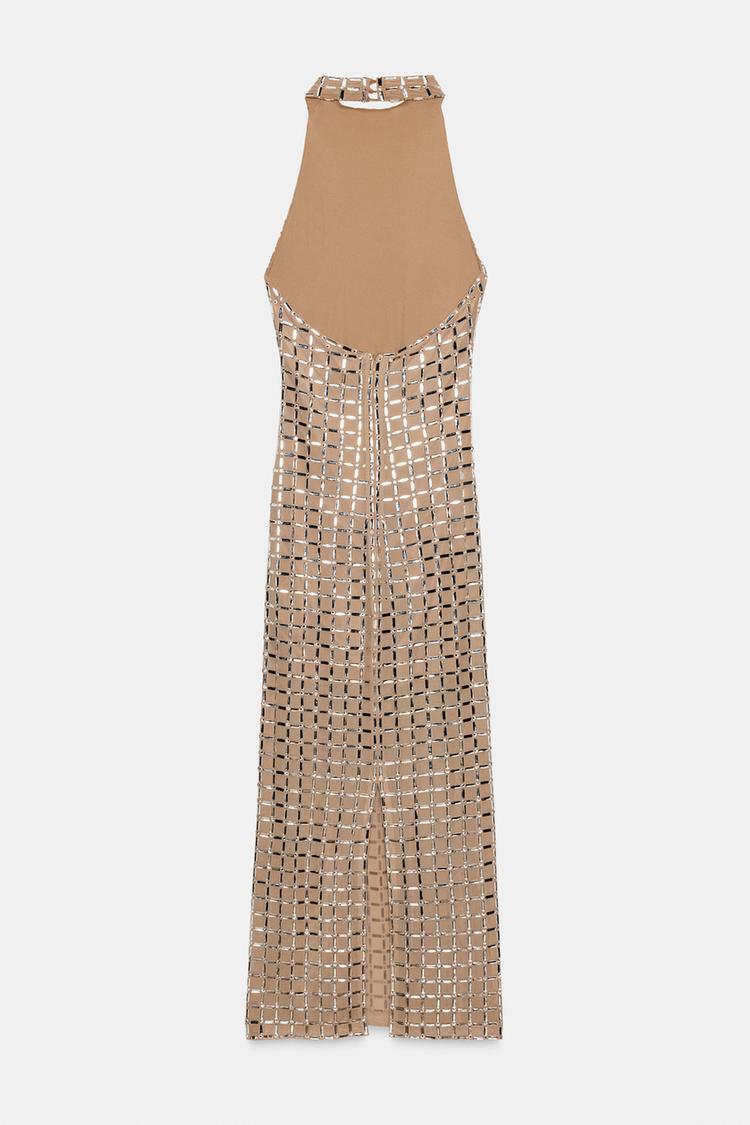 SPARKLY MESH HALTER MIDI DRESS