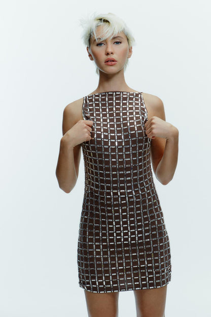 SHORT MESH DRESS WITH SPARKLES