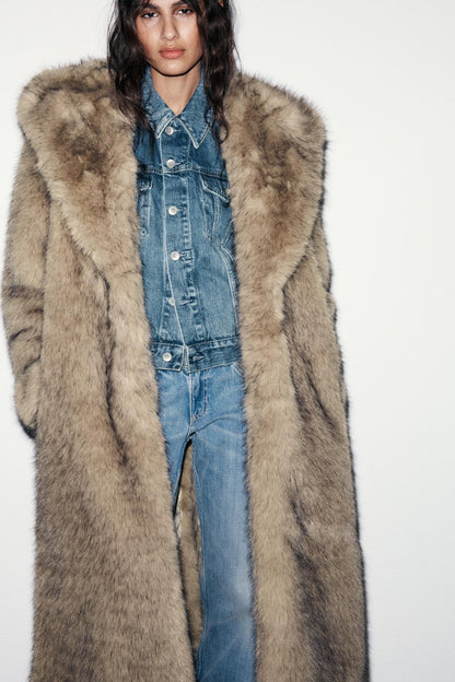 HOODED FAUX FUR COAT