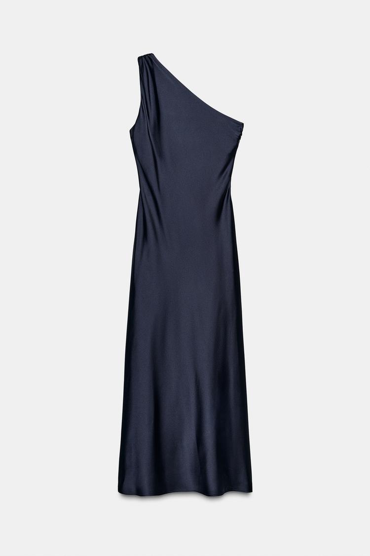 Asymmetric Satin Midi Dress