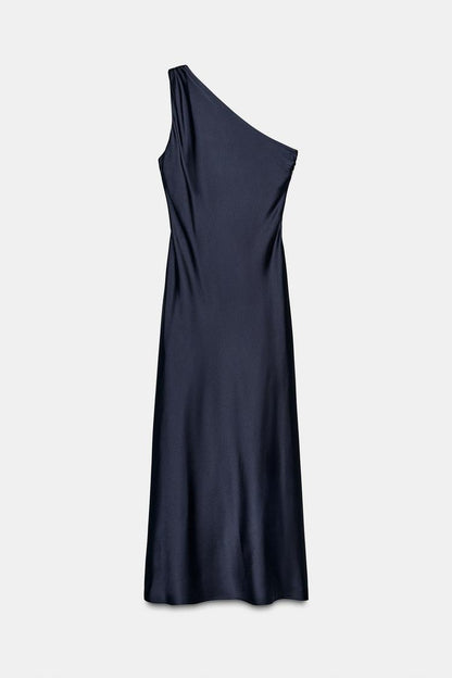 Asymmetric Satin Midi Dress