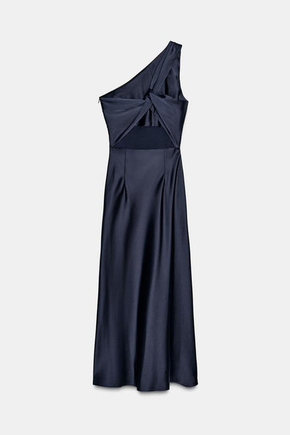 Asymmetric Satin Midi Dress