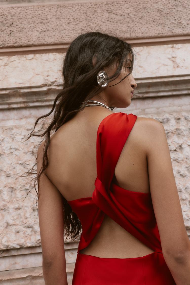 Asymmetric Satin Midi Dress