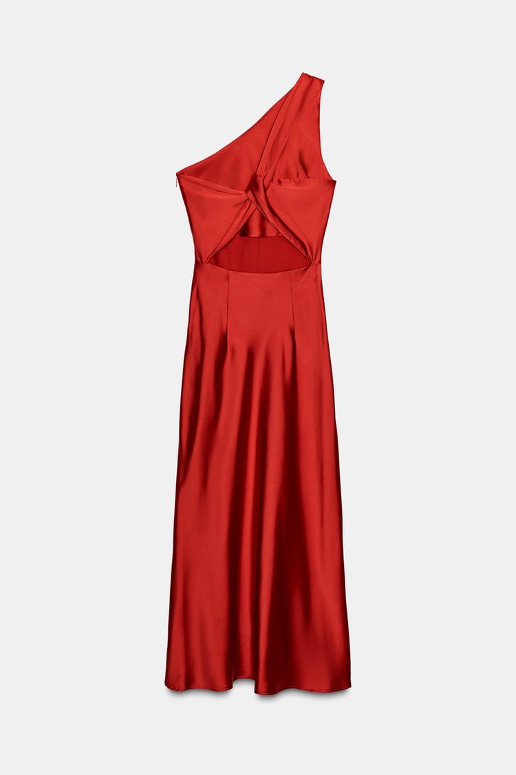 Asymmetric Satin Midi Dress