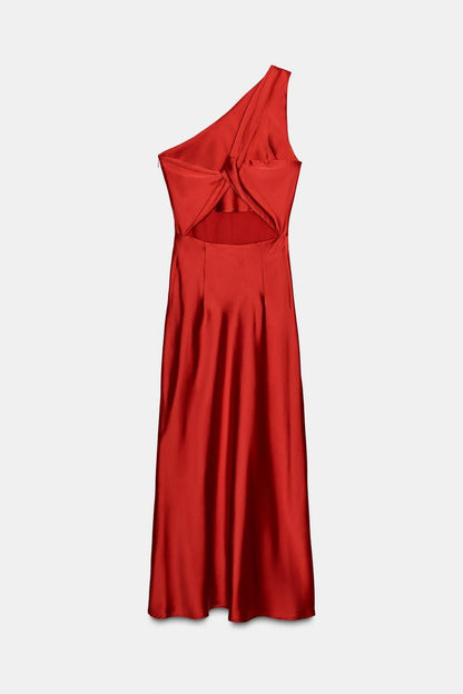 Asymmetric Satin Midi Dress