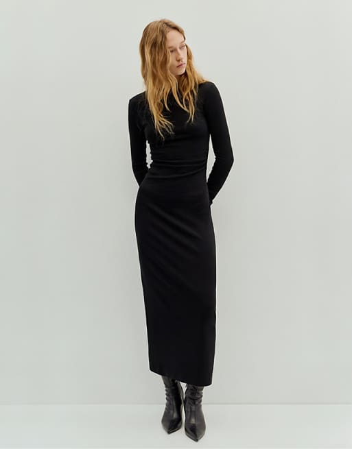 Long Sleeve Ruched Midi Dress